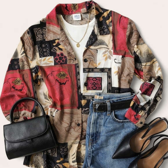 Allison Daley Multi-Color Patchwork Button-Up Shirt - Picture 3 of 5